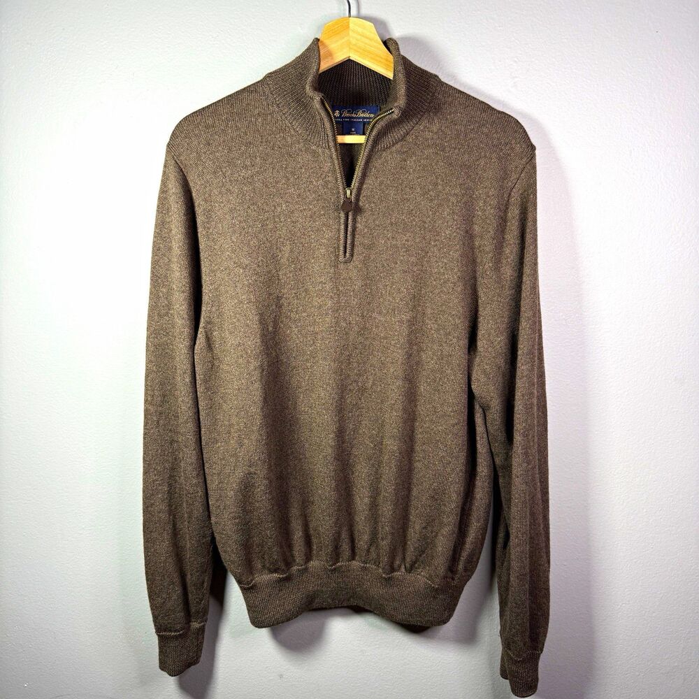 Brooks Brothers Merino Wool Quarter Zip Sweater Mens M Brown Old Money Preppy